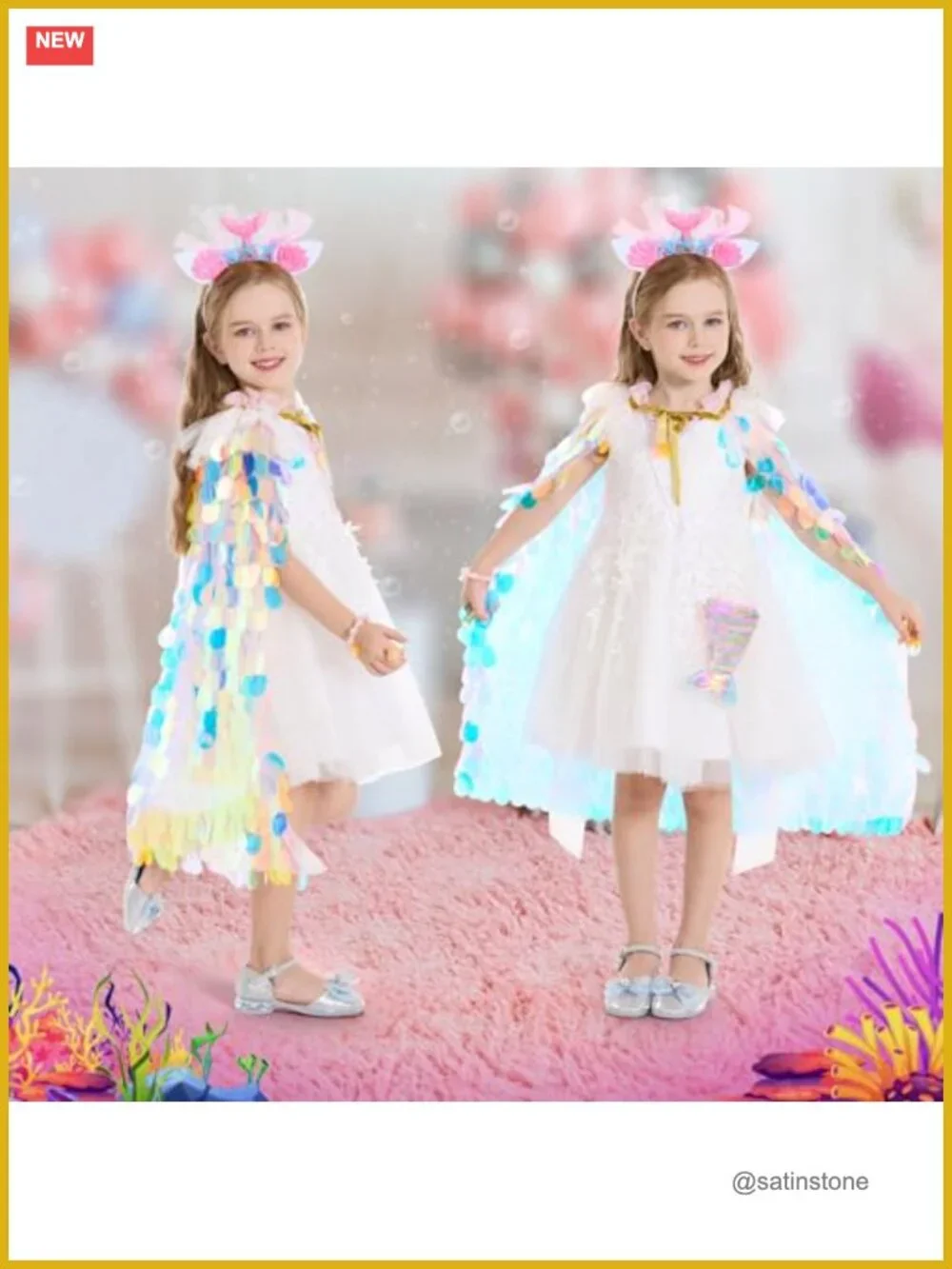 Mermaid Princess Dress Up Cape Set 9 Pieces Pretend Play Costume Gift for Girls